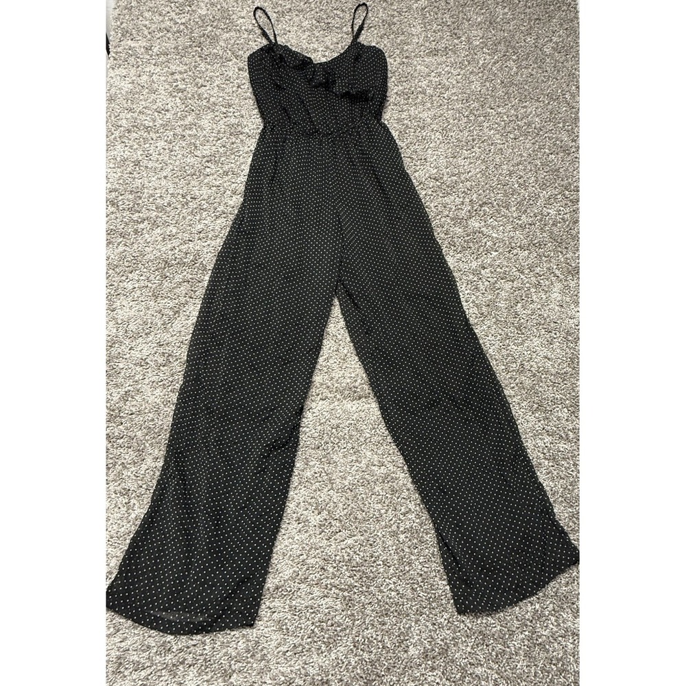 AMERICAN RAG Jumpsuit Women XS Black Dots Pants Romper Flare Leg Goth‎ Grunge